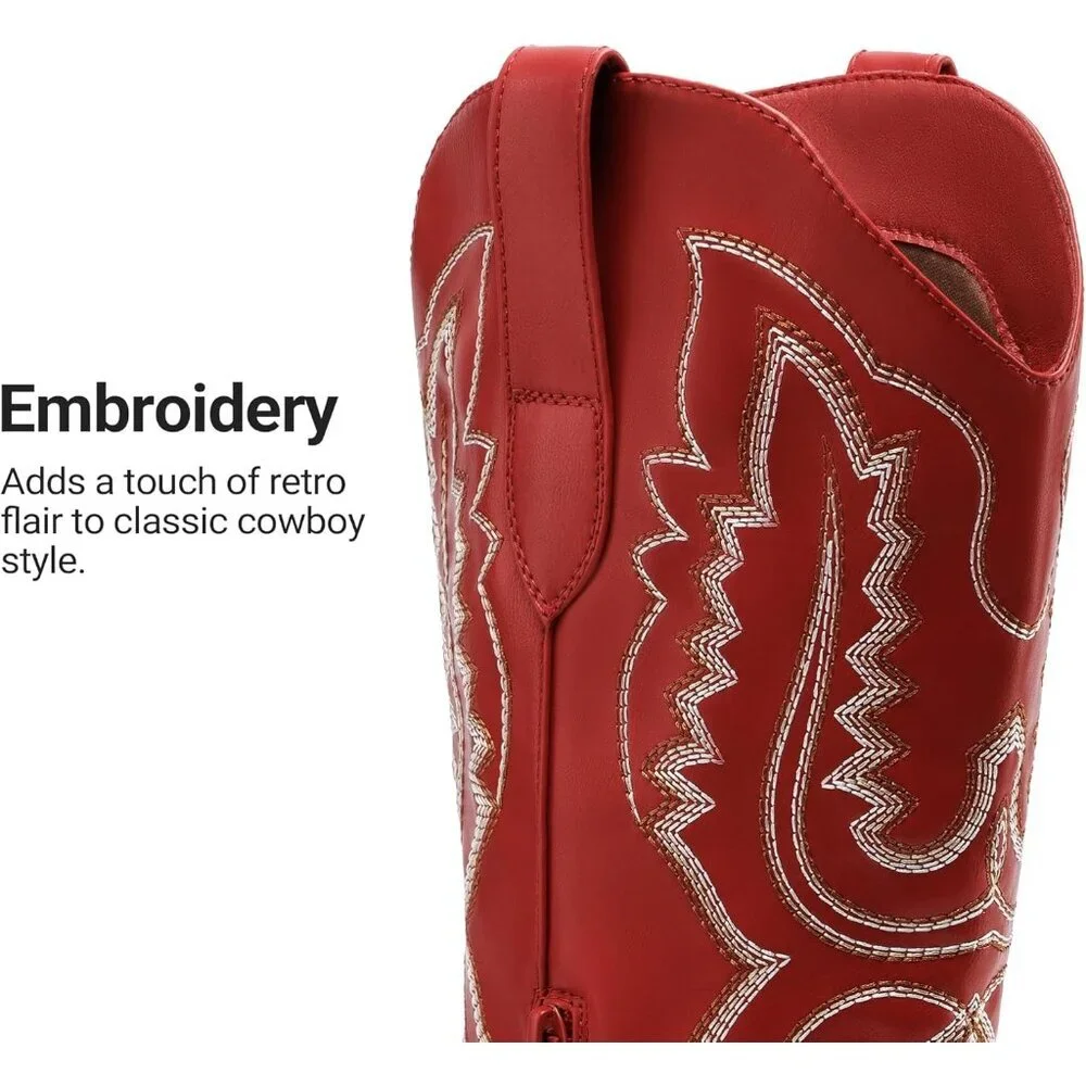 Women's Red Square Toe Comfortable Side Zipper Tall Cowboy Knee High Boots